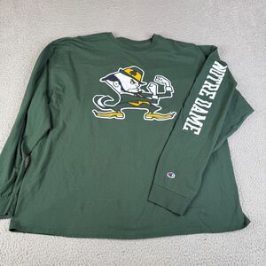 CHAMPION Notre Dame T Shirt Mens 3XL Green Long Sleeve Fighting Irish Go Irish